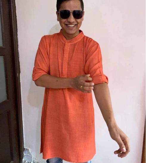 Plain Men's Kurtha Burnt Orange